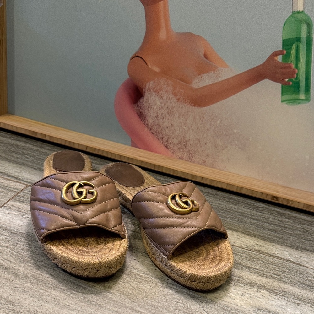 Gucci Brown Espadrilles with Gold Logo